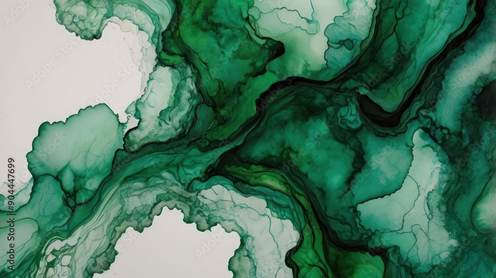 Obraz premium Abstract art featuring rich green hues and fluid shapes that create a serene and captivating composition.