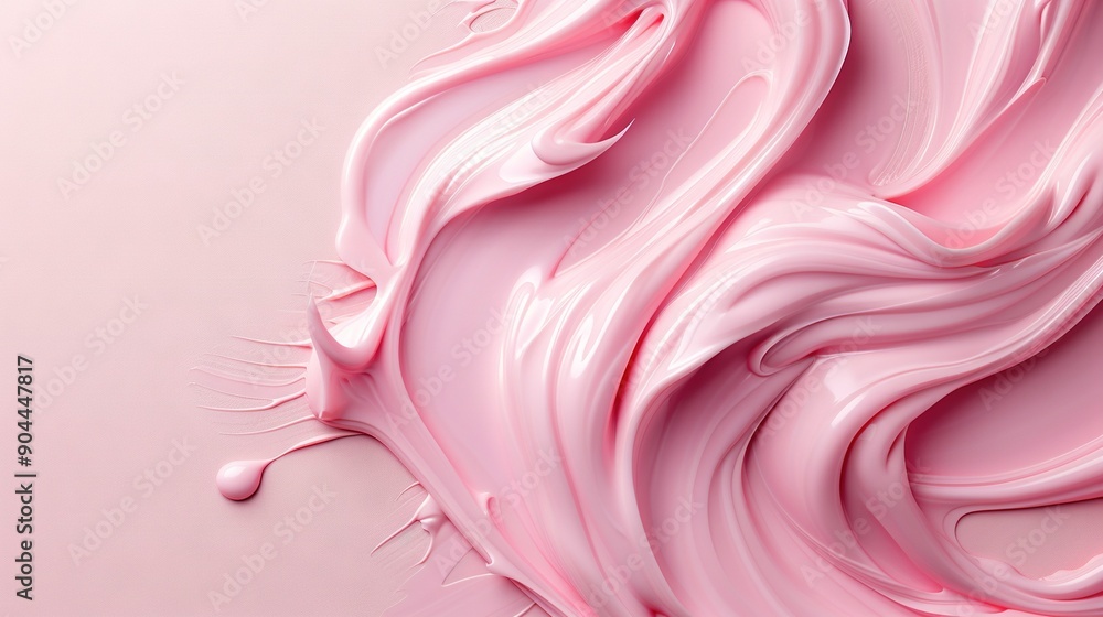 A high-resolution close-up image featuring a vibrant pink substance on a solid pink background, displaying a drop of liquid emerging from its center A high-resolution close-up image featuring a vibrant pink substance on a solid pink background, displaying a drop of liquid emerging from its center