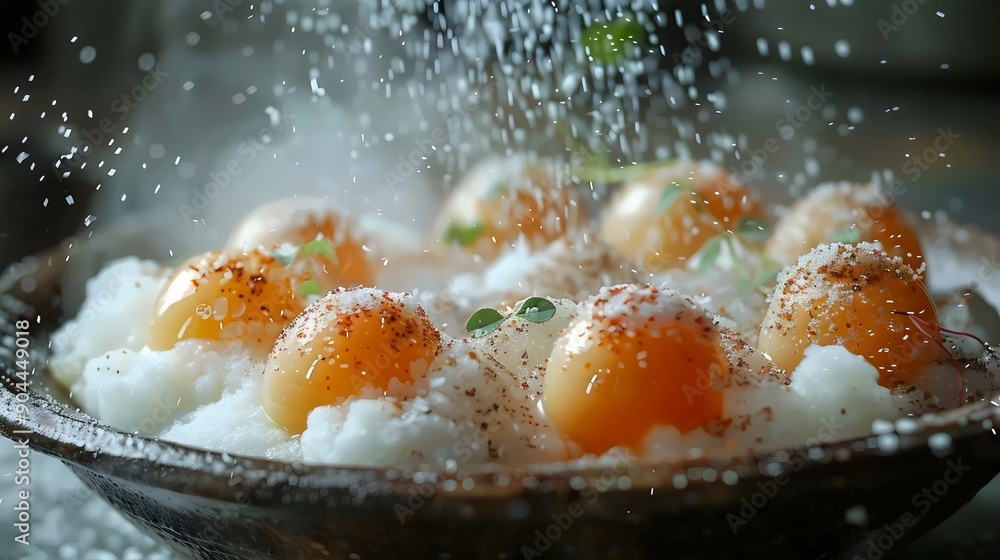 A bowl of food with a sprinkling of salt on top A bowl of food with a sprinkling of salt on top