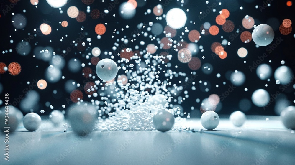 A cluster of white spheres bobbing atop a azure canvas with faint light behind A cluster of white spheres bobbing atop a azure canvas with faint light behind