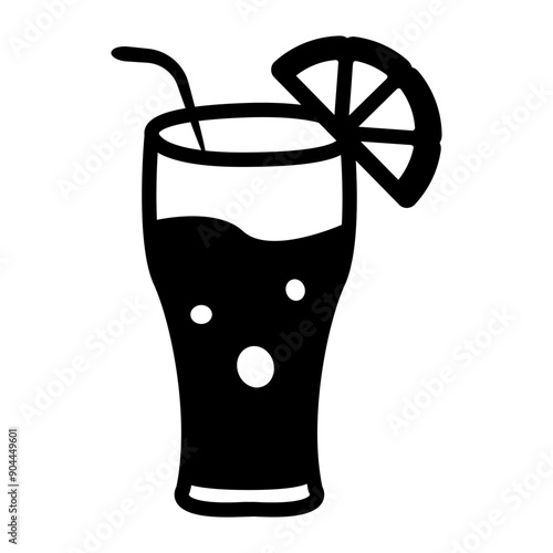 Mint julep glass with straw and a lemon on it, doodle icon 