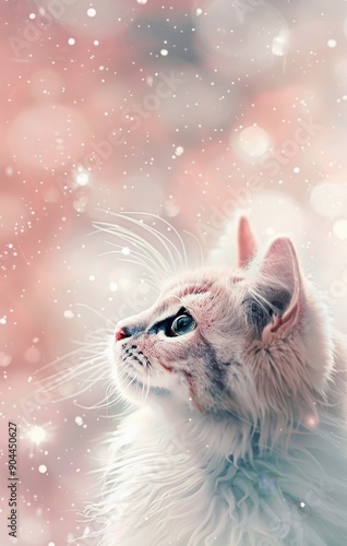 Snowfall Over a Curious Cat Enjoying Winter Outdoors