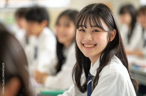 Students Engaged in Classroom Learning at a Japanese School During Bright Day...