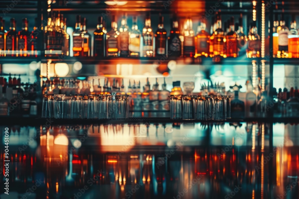 A bar with many bottles and glasses, perfect for parties or celebrations A bar with many bottles and glasses, perfect for parties or celebrations