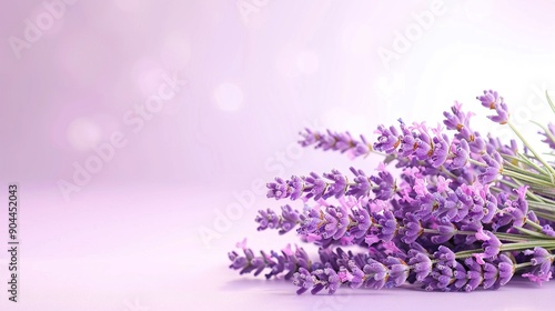  Lavender flowers and oil sit on white countertop