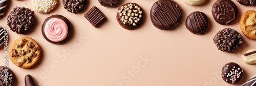 chocolate cookies on beige background