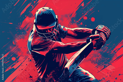 Dynamic Sporting Art Featuring A Cricket Player In Action During An IPL Match Under A Vibrant Sky