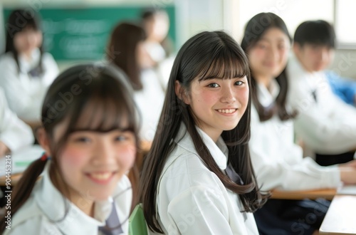 Students Engaged in Classroom Learning at a Japanese School During Bright Day...