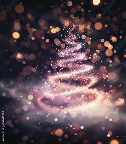 Sparkling Christmas Tree Surrounded By Glowing Lights In A Dark Setting