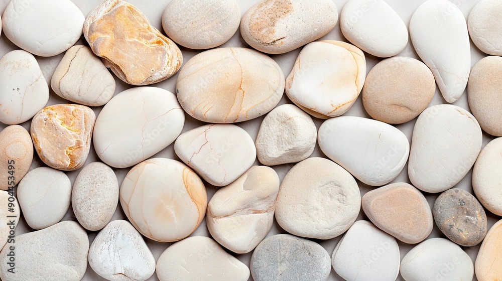A white table with a black-and-white cat seated beside it holds a pile of white and brown rocks A white table with a black-and-white cat seated beside it holds a pile of white and brown rocks