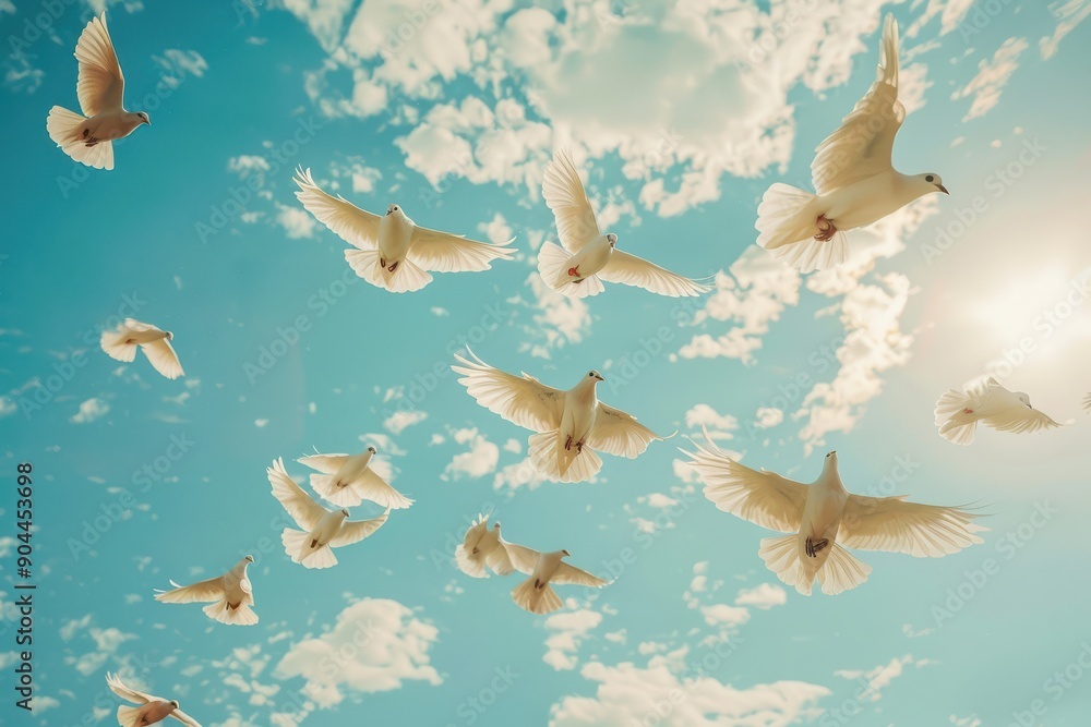 A Group Of Dove Flying