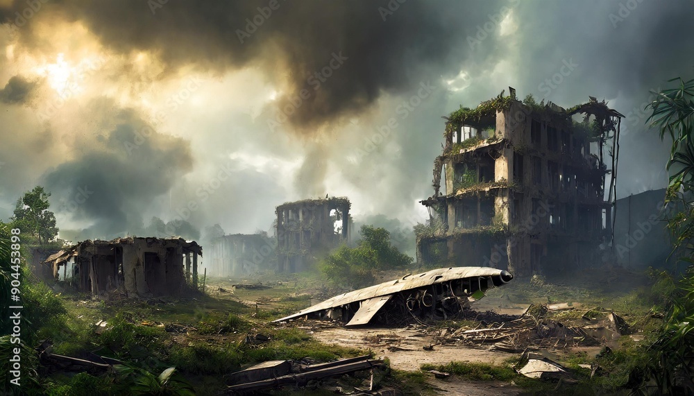 Escena apocaliptica futurista ruinas conflicto Escena apocaliptica futurista ruinas conflicto