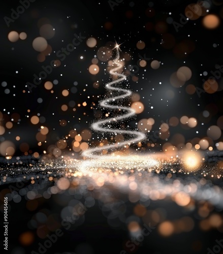 Sparkling Christmas Tree Surrounded By Glowing Lights In A Dark Setting