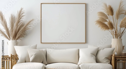 Cozy Living Room Setup With Neutral Couch and Decor Elements