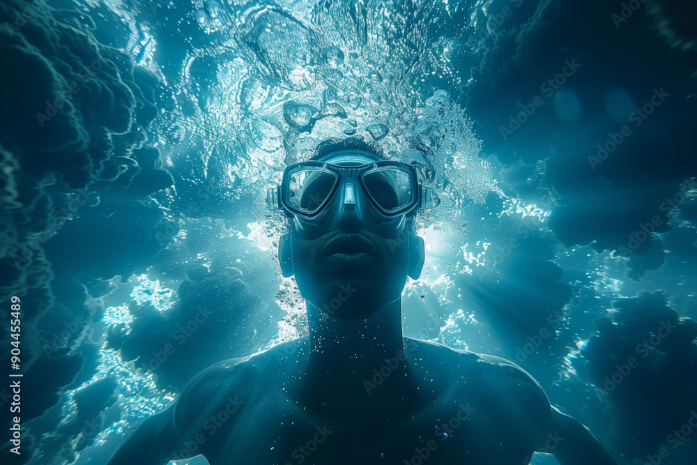 Naklejka premium Captures the majestic moment of an athlete diving into crystal clear waters