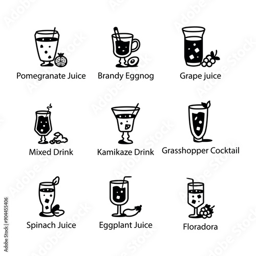 Set of Drinks Doodle Icons 

