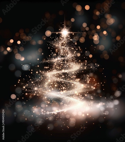 Sparkling Christmas Tree Surrounded By Glowing Lights In A Dark Setting