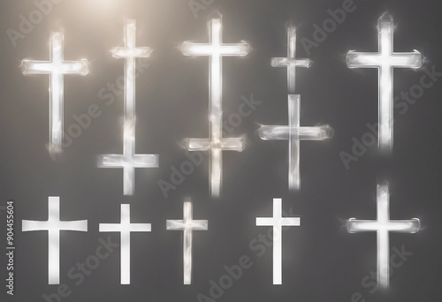 Collection of realistic holy spirit Christian cross set isolated on transparent background