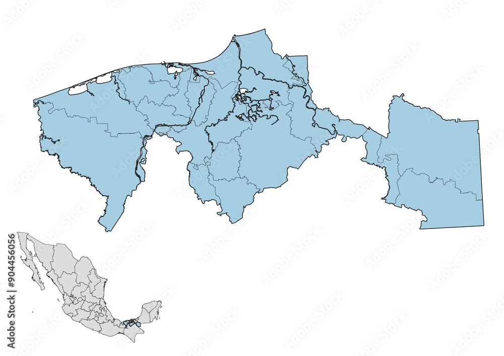 Fototapeta premium Mapa de los municipios del estado de Tabasco, México