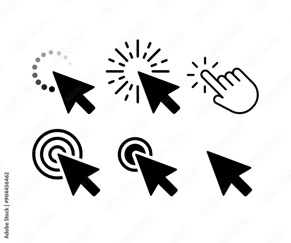 Vector icons set of cursors and hand clicking gestures, including ...