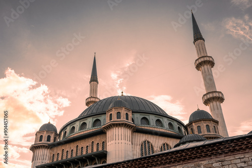 Photography The mosque of Taksim Square at sunset in Istanbul,  Turkey