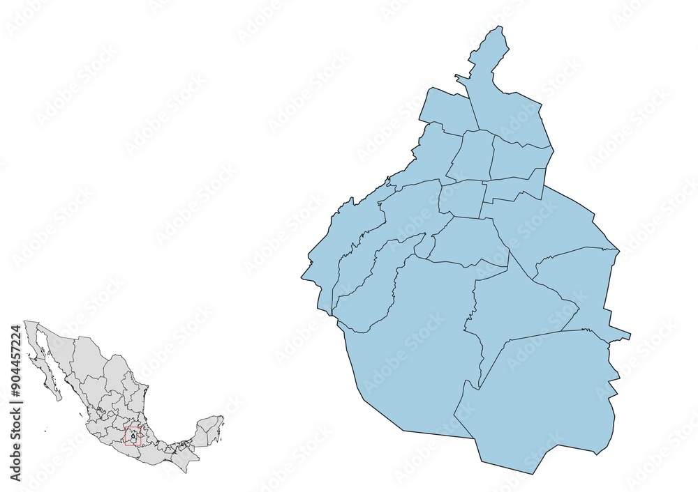 Mapa de los municipios del estado de Ciudad de México, México