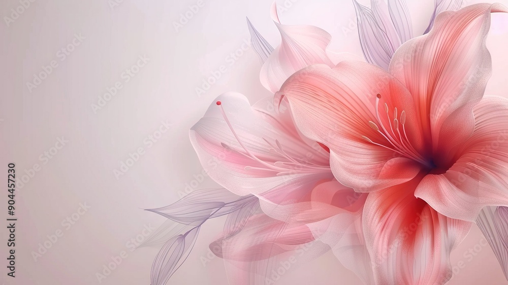 A close-up of a pink flower against a white backdrop, with a faintly blurred image of another flower on the right edge A close-up of a pink flower against a white backdrop, with a faintly blurred image of another flower on the right edge