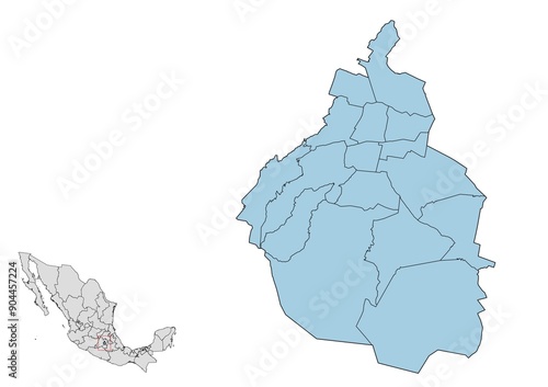 Obraz na płótnie Mapa de los municipios del estado de Ciudad de México, México w salonie