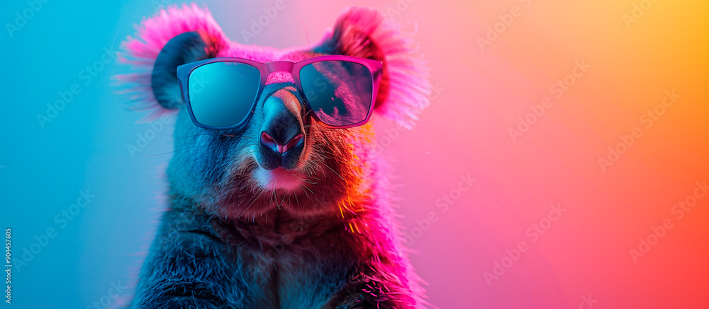 a wombat wearing sunglasses in front of a colorful background a wombat wearing sunglasses in front of a colorful background