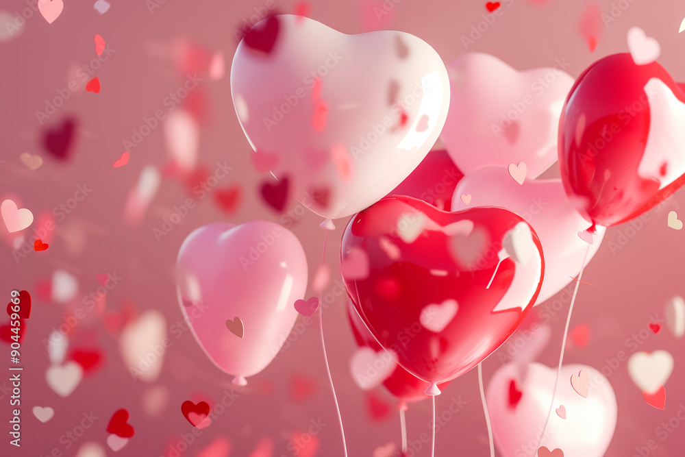 Heart balloons floating in pink and red for a romantic love celebration on Valentine?s Day Heart balloons floating in pink and red for a romantic love celebration on Valentine?s Day