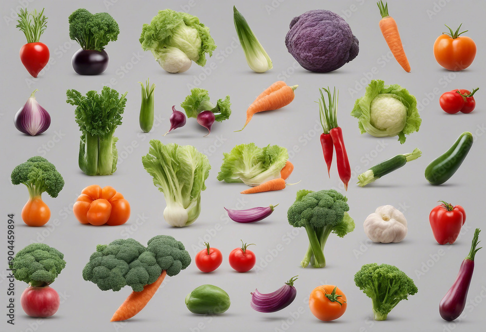 Set of different fresh and healthy vegetables collection isolated on transparent background Set of different fresh and healthy vegetables collection isolated on transparent background