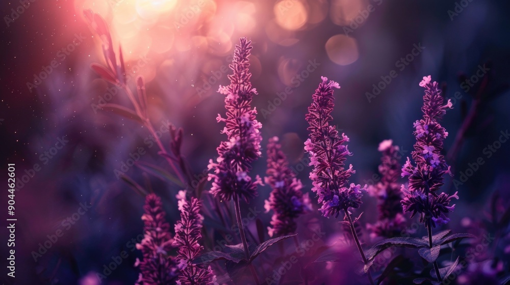 A picturesque scene featuring a vibrant purple flower field against a bright sunny backdrop A picturesque scene featuring a vibrant purple flower field against a bright sunny backdrop