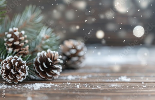 Snow Falls On Pinecones And Winter Sprigs In A Cozy Indoor Setting