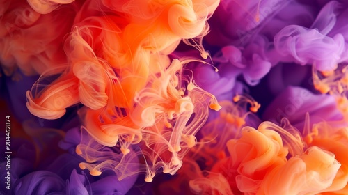 Captivating and Vibrant Abstract Swirls Composed of Beautiful Orange and Deep Purple Smoke