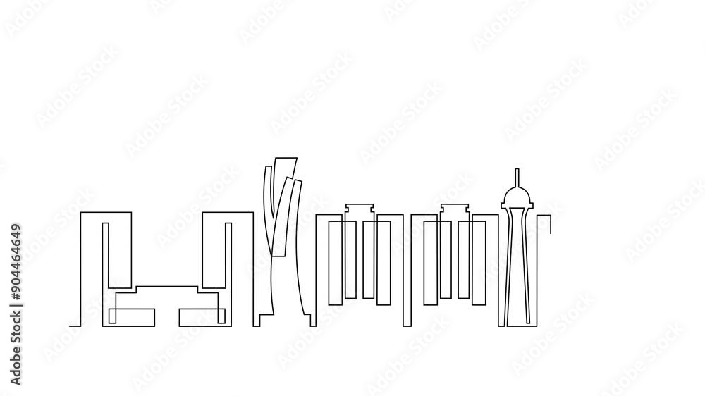 Animated self drawing of Jeddah skyline video design illustration. Modern city in Saudi in simple linear style video design concept. Big city in Saudi. Iconic architectural skyline building design. Animated self drawing of Jeddah skyline video design illustration. Modern city in Saudi in simple linear style video design concept. Big city in Saudi. Iconic architectural skyline building design.