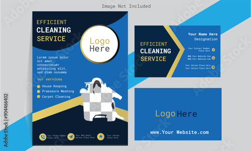 house cleaning flyer with Business Card. Unique Design of this Flyer Highlighted the Logo in front, A bosket Full of Cleaning Item.   