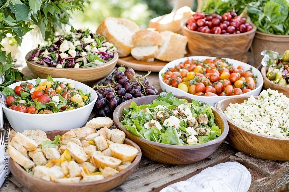 Outdoor Salad Buffet with Fresh Vegetables
Outdoor Salad Buffet with Fresh Vegetables