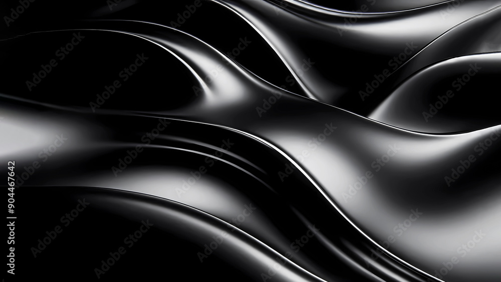 Fototapeta premium Black abstract background with metallic texture formed by curves