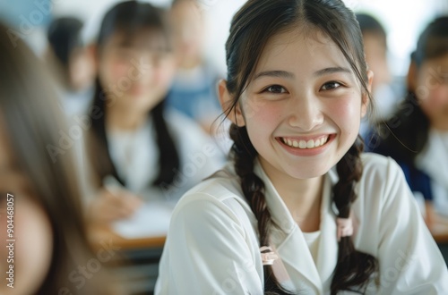 Smiling Student in Classroom During Morning Session With Peers in Background