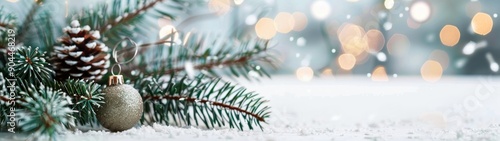 Snowy Pine Cones and Evergreen Branches on a White Background
