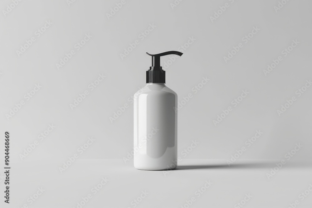 A minimalist black pump bottle with a sleek design, placed against a light gray background, suitable for various products, highlighting elegance and sophistication. A minimalist black pump bottle with a sleek design, placed against a light gray background, suitable for various products, highlighting elegance and sophistication.