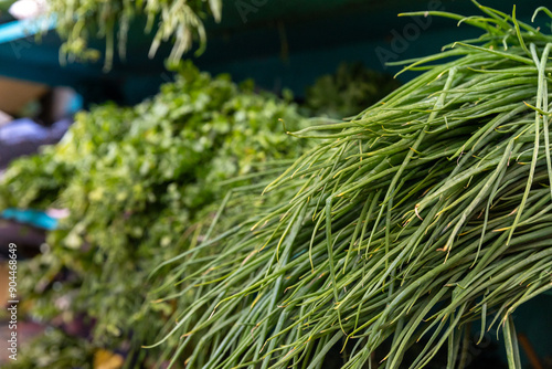 Parsley, coriander, Chinese onion, market vegetables photo