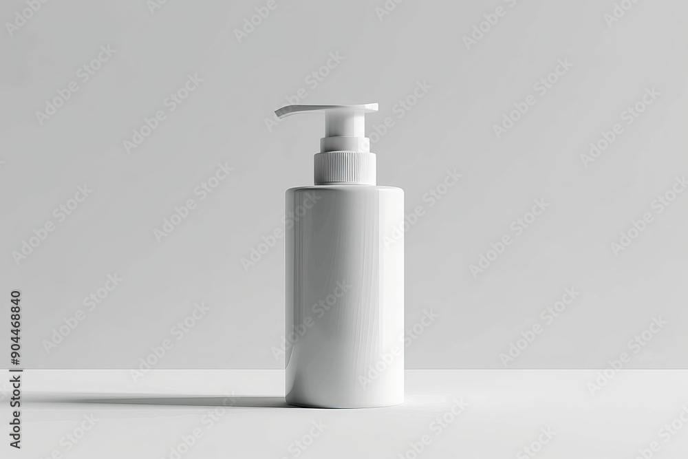 An elegant white bottle with a pump dispenser on a monochromatic backdrop, highlighting its refined and sophisticated design, ideal for high-end skincare or cosmetic products. An elegant white bottle with a pump dispenser on a monochromatic backdrop, highlighting its refined and sophisticated design, ideal for high-end skincare or cosmetic products.