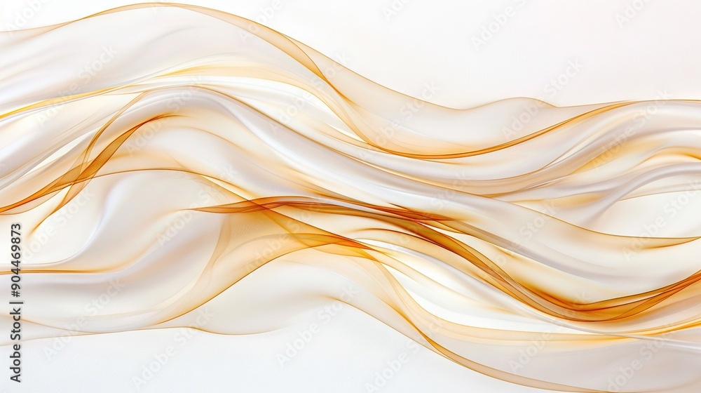 Close-up shot of a white wave pattern with a yellow hue against a pure white background, featuring a light brown tint at its center and base Close-up shot of a white wave pattern with a yellow hue against a pure white background, featuring a light brown tint at its center and base
