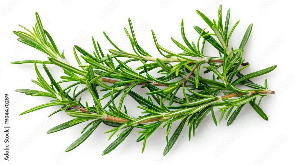 The image provides a detailed close view of rosemary sprigs placed on a white surface, focusing on the intricate texture of the leaves and the arrangement of the herbs. The image provides a detailed close view of rosemary sprigs placed on a white surface, focusing on the intricate texture of the leaves and the arrangement of the herbs.