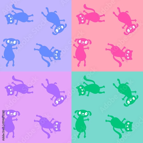 Canvas Print Cartoon animals seamless cats and dogs and fish bones pattern for wrapping paper