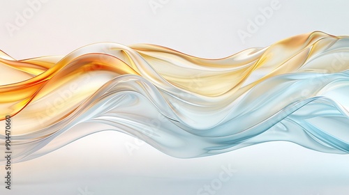  A wave of liquid appears white and yellow against a light blue and white backdrop with reflections on its base