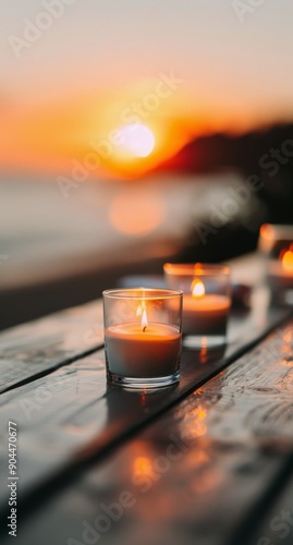 Romantic Sunset Dinner With Candles on the Beach