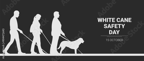 White Cane Safety Day banner.Vector illustration with silhouette of blind man with white cane.