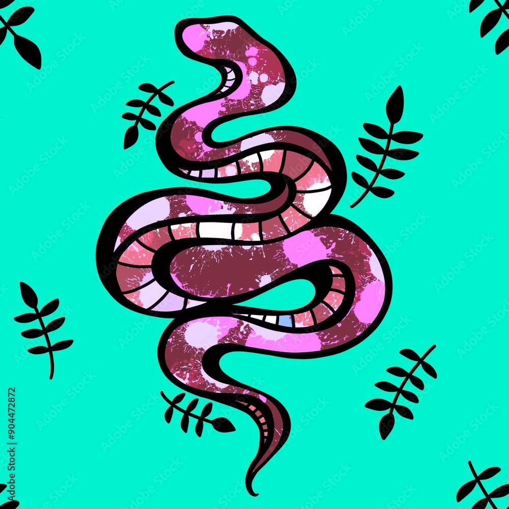 Fototapeta premium Cartoon animals seamless snake pattern for wrapping and kids new 2025 year